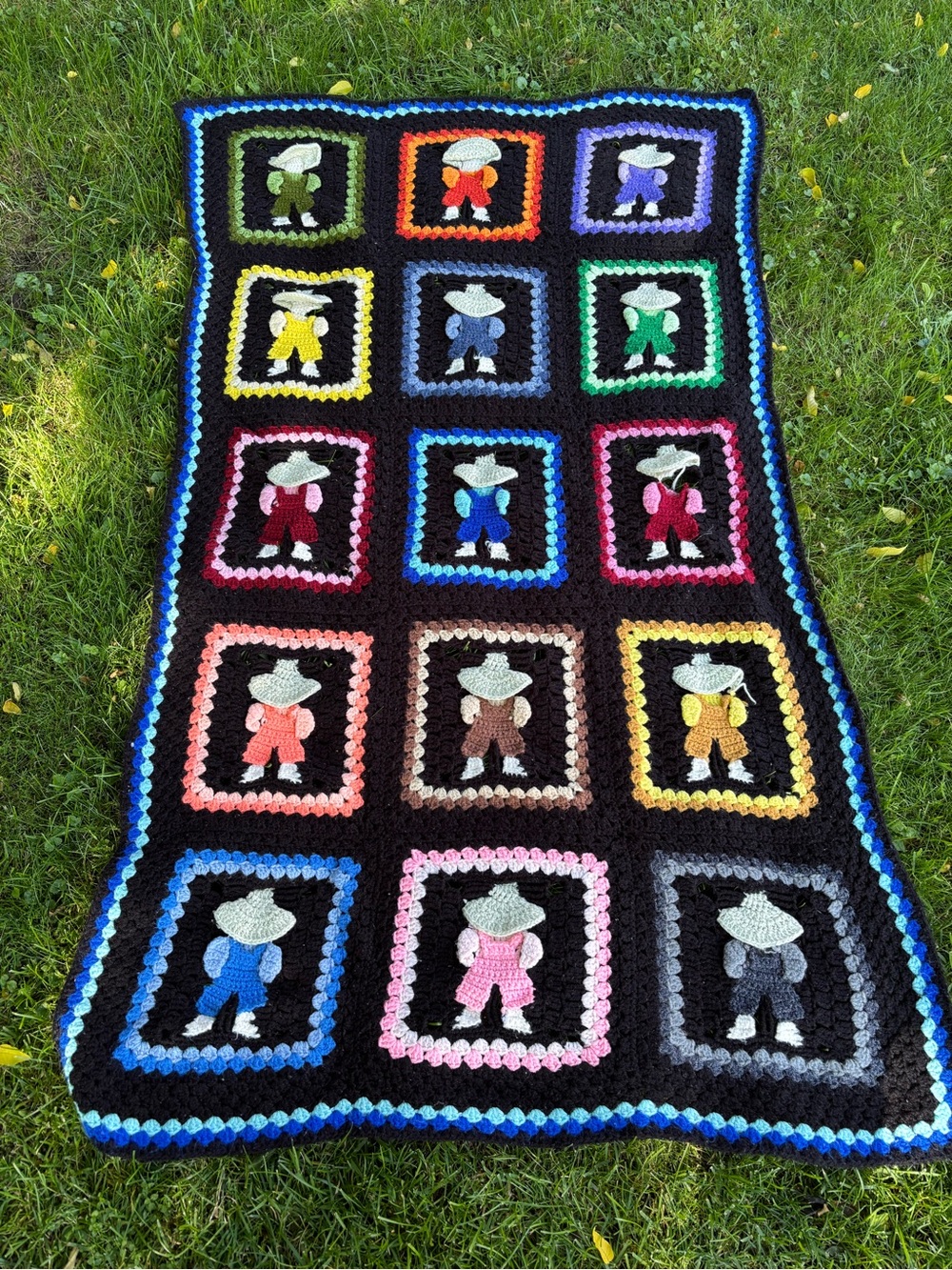 Vintage Handmade Crochet “Overall Sam” Blanket